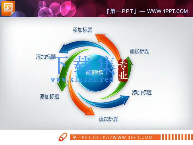 精美的中心扩散关系PowerPoint图表素材