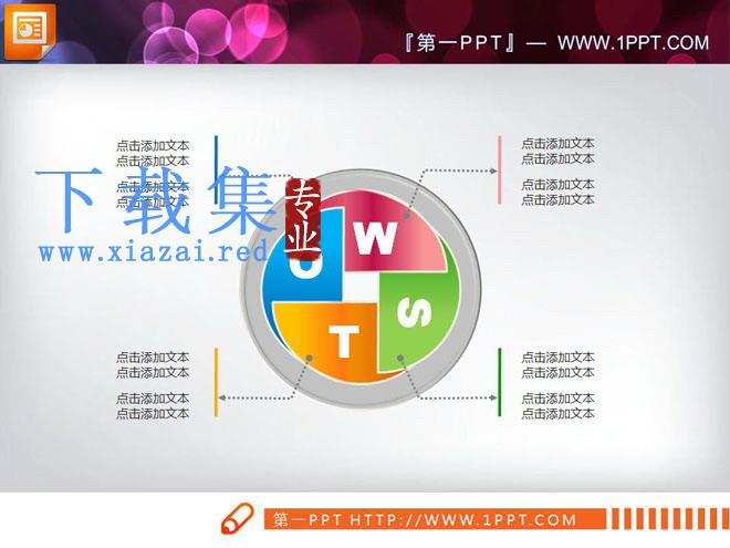 圆形环绕构成的SWOT幻灯片关系图下载