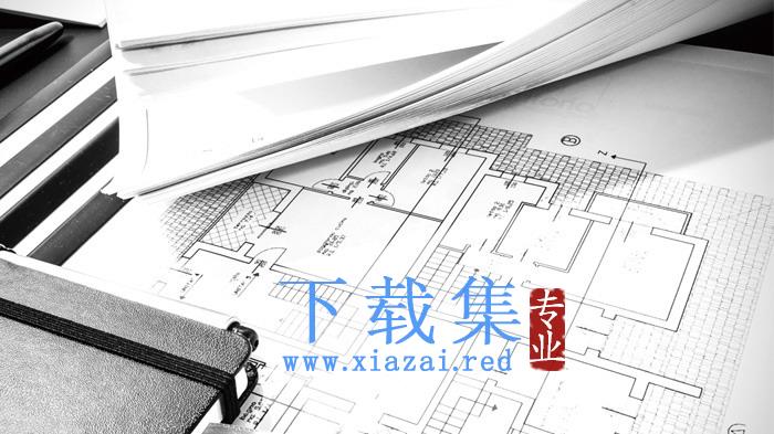 黑白建筑图纸PPT背景图片