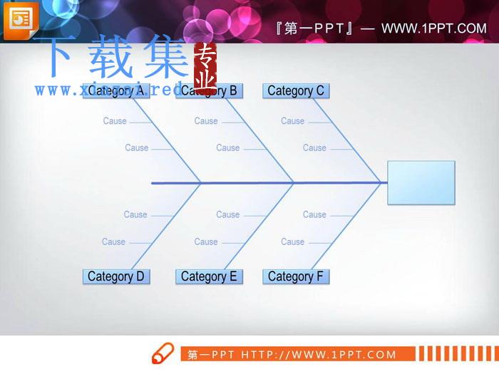 蓝色细线PPT鱼骨图