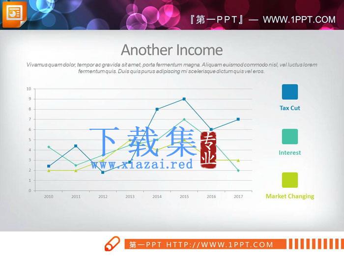 三数据简洁PPT折线图