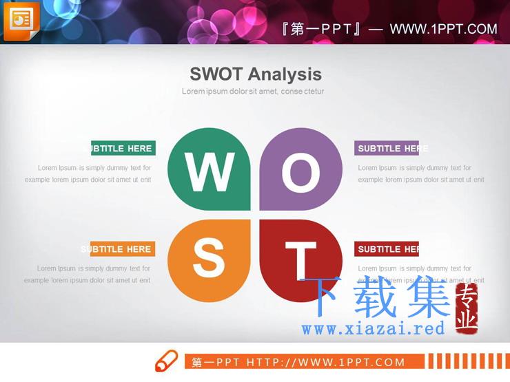 五张花瓣样式的SWOT分析PPT图表