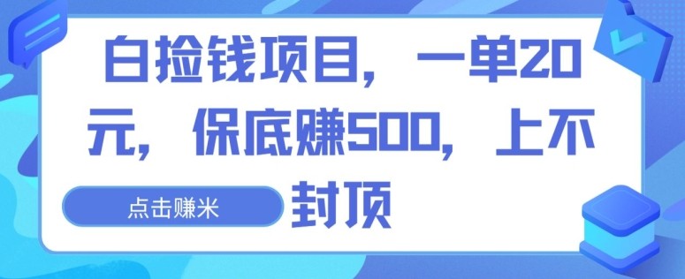 白捡钱项目，一单20元，保底赚500，上不封顶