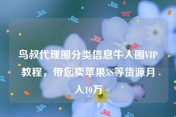 鸟叔代理圈分类信息牛人圈VIP教程，带您卖苹果5S等货源月入10万