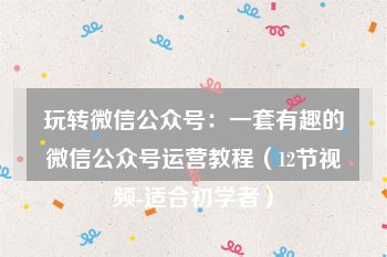 玩转微信公众号：一套有趣的微信公众号运营教程（12节视频-适合初学者）