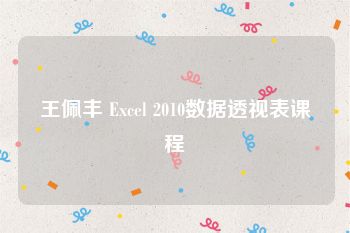 王佩丰 Excel 2010数据透视表课程