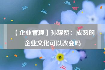 【企业管理】孙耀赞：成熟的企业文化可以改变吗