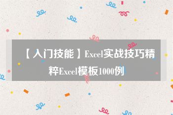 【入门技能】Excel实战技巧精粹Excel模板1000例