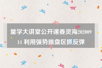 量学大讲堂公开课姜灵海20200914 利用强势操盘区抓反弹