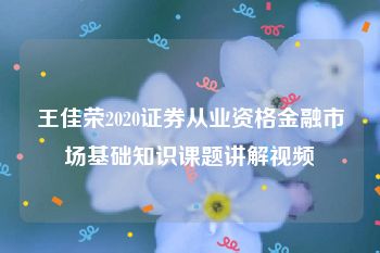 王佳荣2020证券从业资格金融市场基础知识课题讲解视频