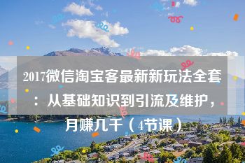 2017微信淘宝客最新新玩法全套：从基础知识到引流及维护，月赚几千（4节课）