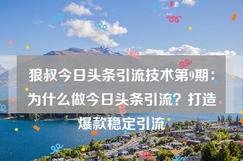 狼叔今日头条引流技术第9期：为什么做今日头条引流？打造爆款稳定引流