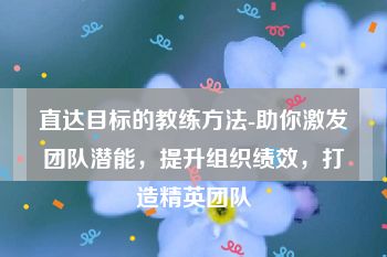 直达目标的教练方法-助你激发团队潜能，提升组织绩效，打造精英团队