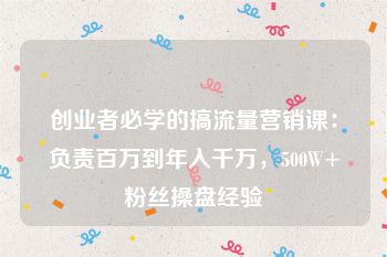 创业者必学的搞流量营销课：负责百万到年入千万，500W+粉丝操盘经验
