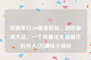 亲测单日500现金收益，洞悉截流大法，一个批量化无脑操作的月入3万赚钱小项目