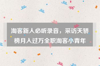 淘客新人必听录音，采访天骄榜月入过万全职淘客小青年