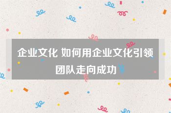 企业文化 如何用企业文化引领团队走向成功