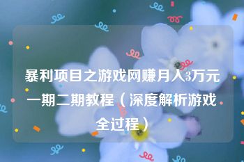 暴利项目之游戏网赚月入3万元一期二期教程（深度解析游戏全过程）