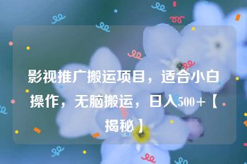 影视推广搬运项目，适合小白操作，无脑搬运，日入500+【揭秘】