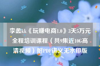 李蠡kk《玩赚电商1.0》3天5万元全程培训课程（共9集近10G高清视频）附PDF讲义无水印版