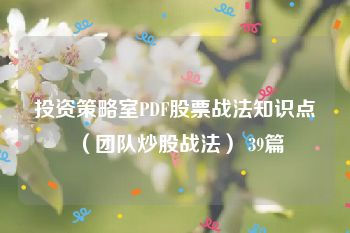 投资策略室PDF股票战法知识点（团队炒股战法） 39篇