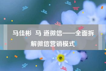 马佳彬  马 道微信——全面拆解微信营销模式