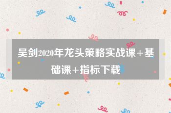 吴剑2020年龙头策略实战课+基础课+指标下载