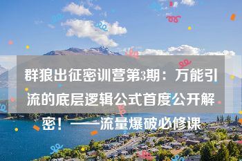 群狼出征密训营第3期：万能引流的底层逻辑公式首度公开解密！——流量爆破必修课