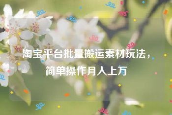 淘宝平台批量搬运素材玩法，简单操作月入上万